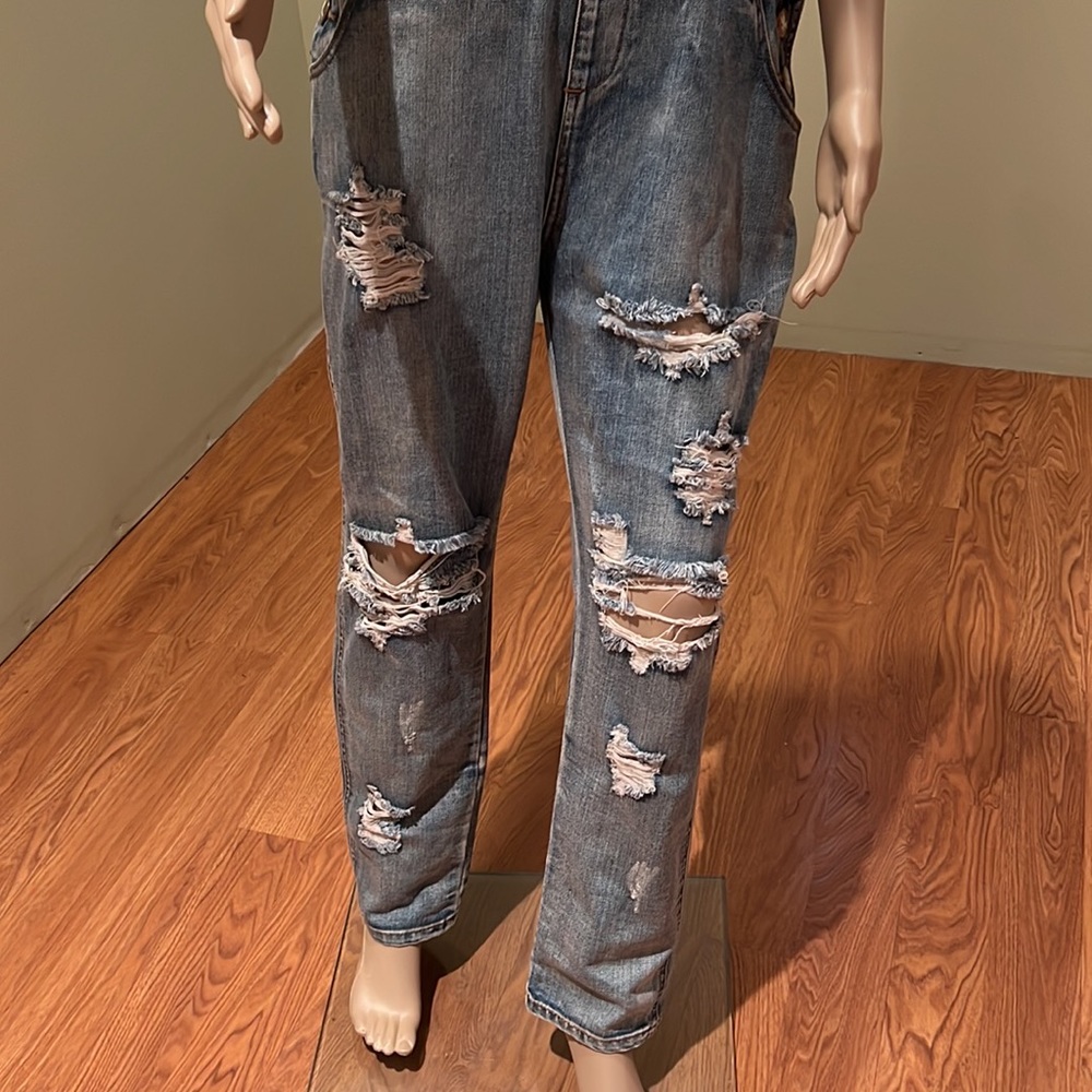 One Teaspoon Denim Distressed Style W/ Black Adjustable Faux Leather Trim 30 - Picture 3 of 13